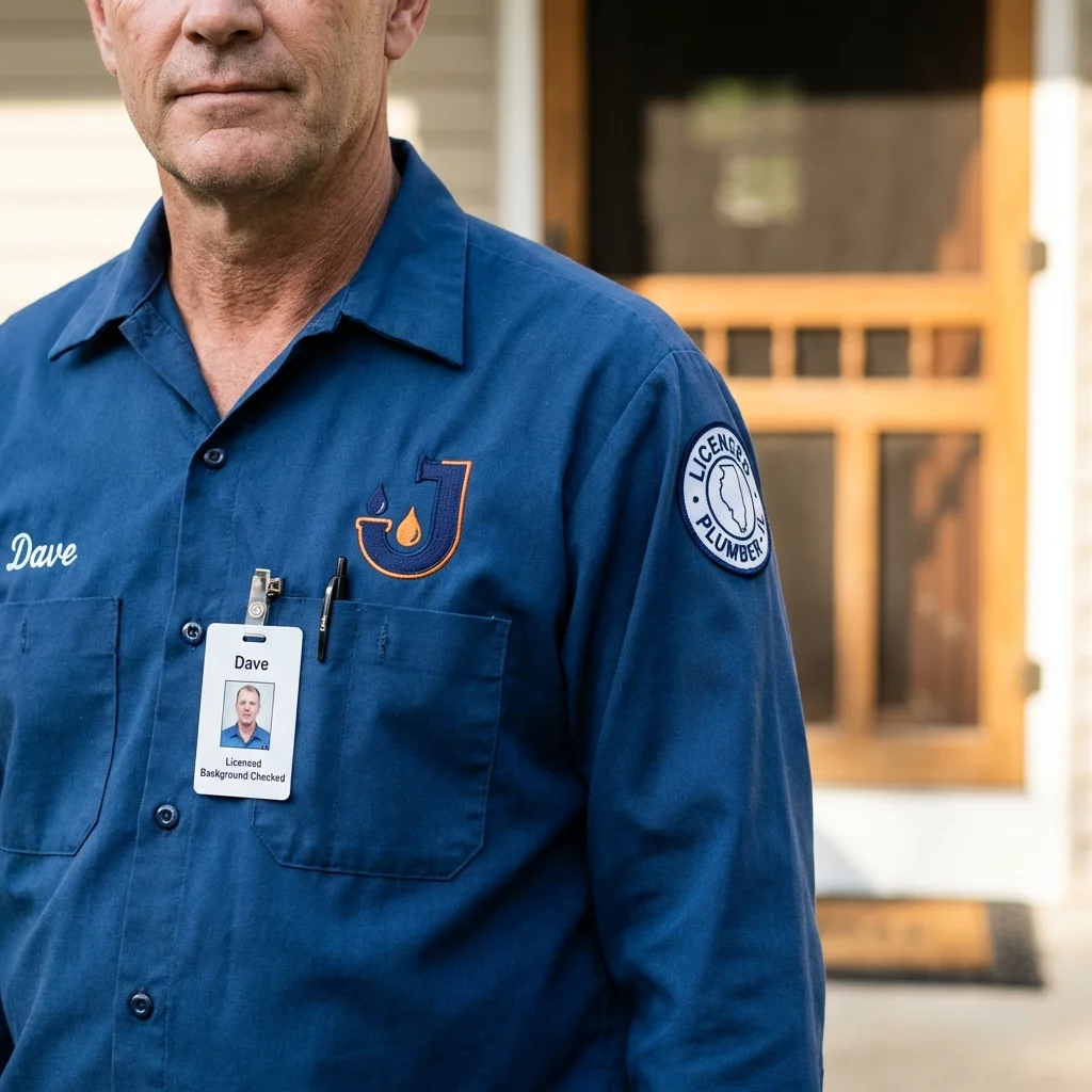 Licensed plumber showing ID badge in Greenville, SC